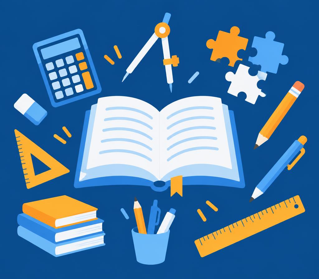 كتاب مفتوح وأدوات مدرسية